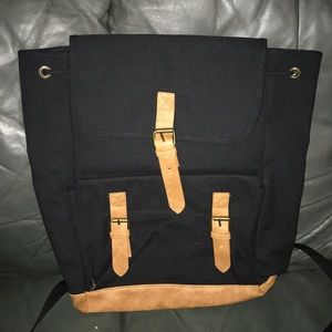 DSW Canvas XL Backpack W/ Faux Leather Tan Trim